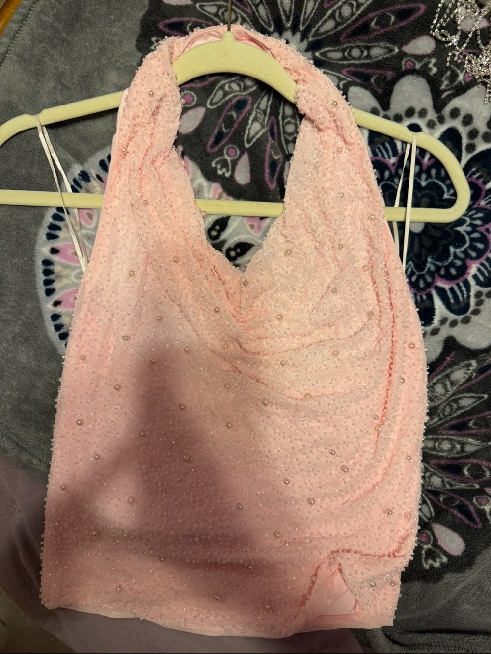 Beaded Pink Halter Tank Top